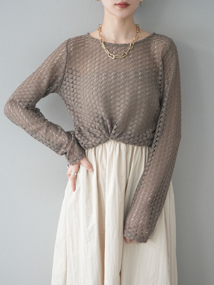 【預購】鏤空上衣/褐色