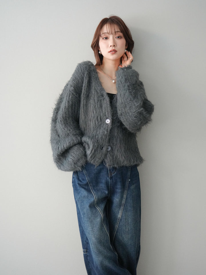 [予約]シャギーオーバーニットカーディガン/gray