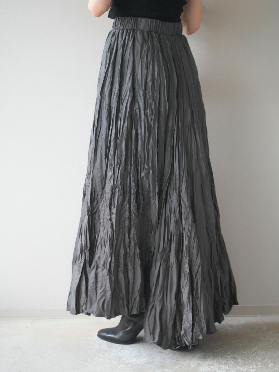 [予約]ワッシャープリーツロングスカート/charcoal
