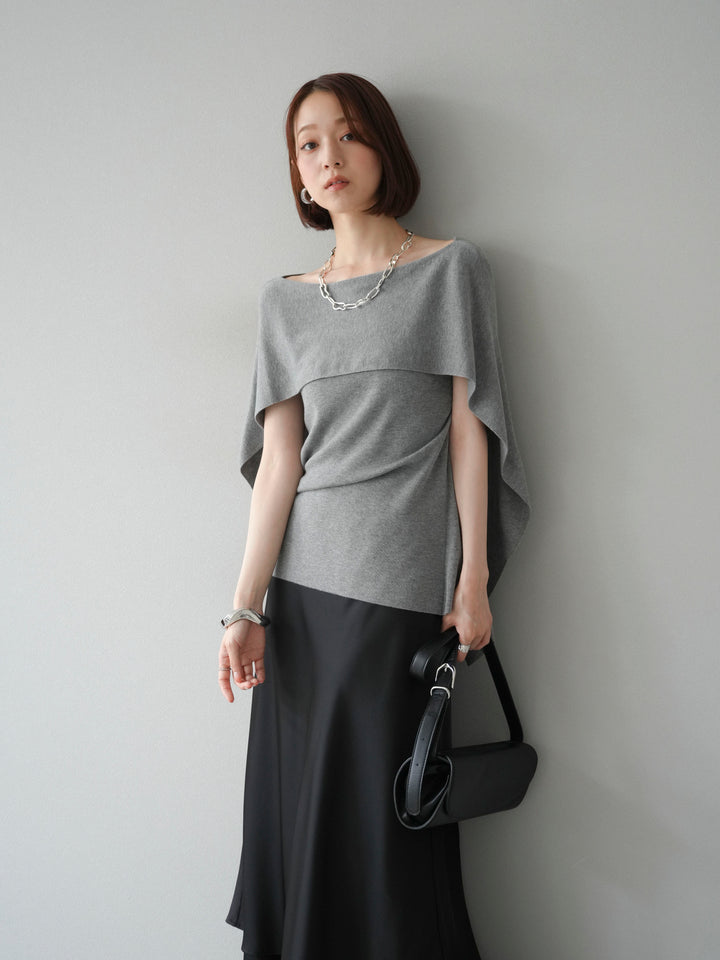 [予約]マントデザインスリットドルマンニット/グレー