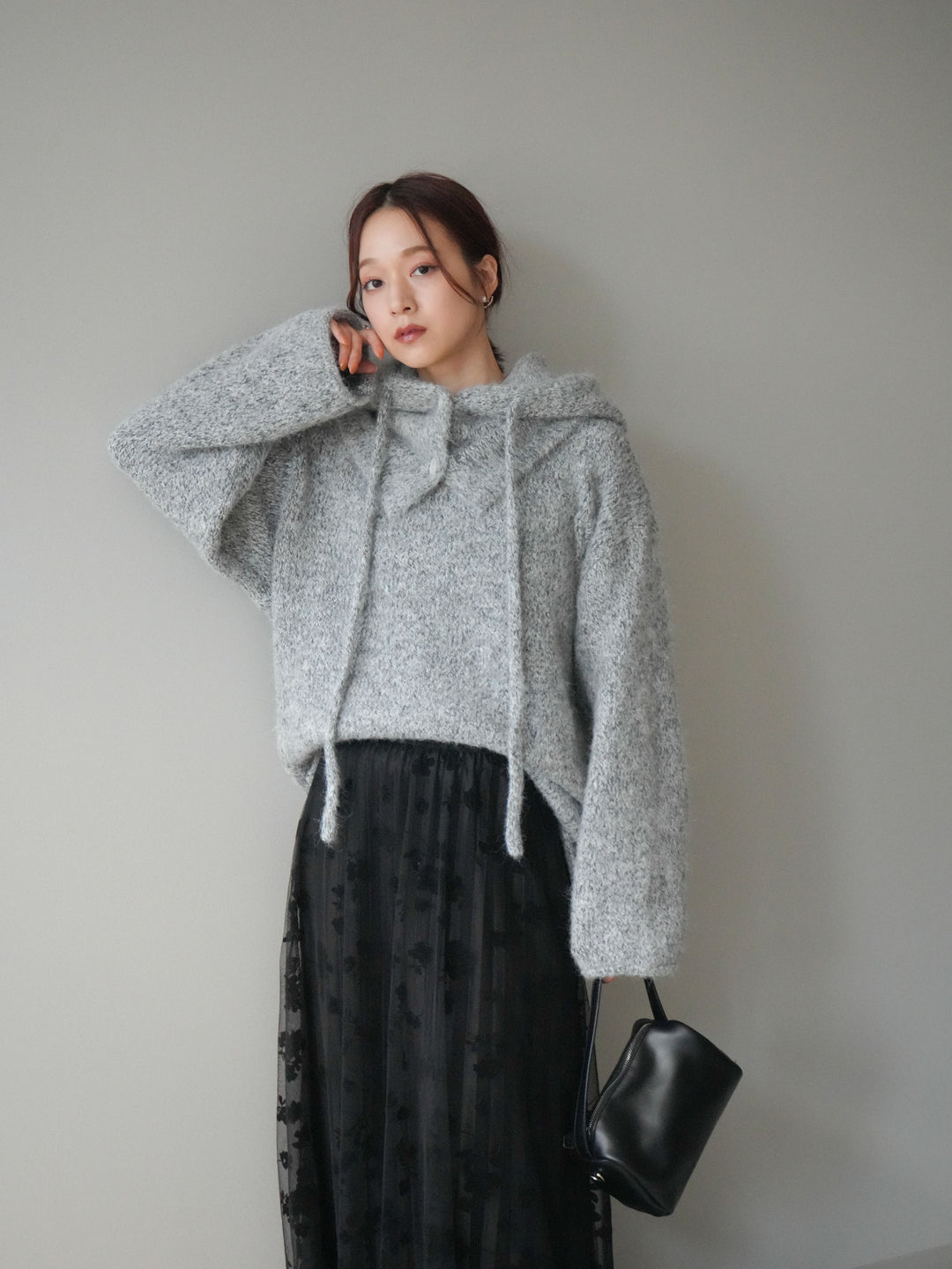 [SET]バラクラバSETニットプルオーバー+フラワーフロッキーチュールプリーツスカート(2set)