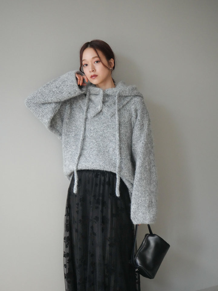 [SET]バラクラバSETニットプルオーバー+フラワーフロッキーチュールプリーツスカート(2set)