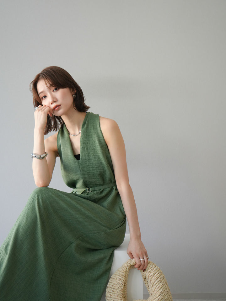 [予約]ループデザインムラ染めワンピース/グリーン