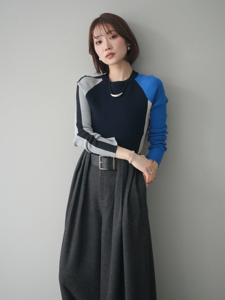 [SET]バイカラーラグランニットトップス+選べるアクセセット(2set)