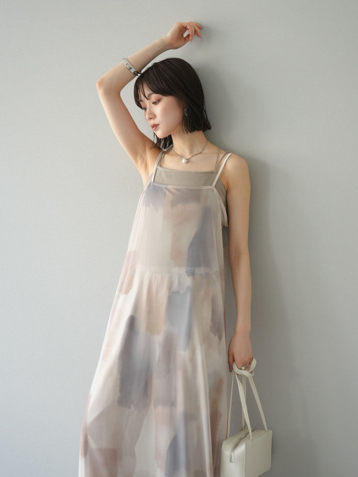 [予約]水彩アートシアーキャミワンピース/エクリュ