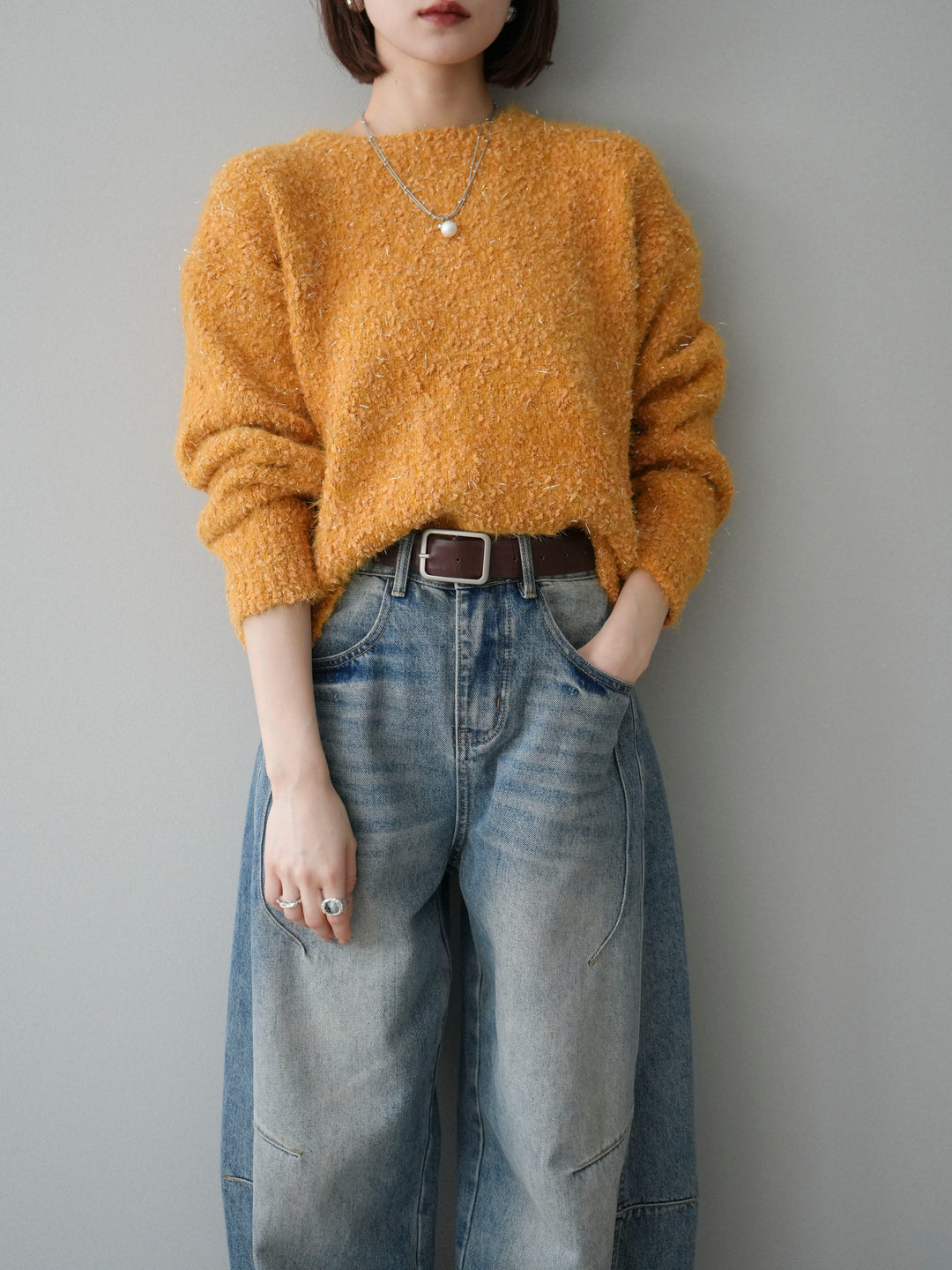 [予約]モールラメミックスヤーンニットプルオーバー/yellow