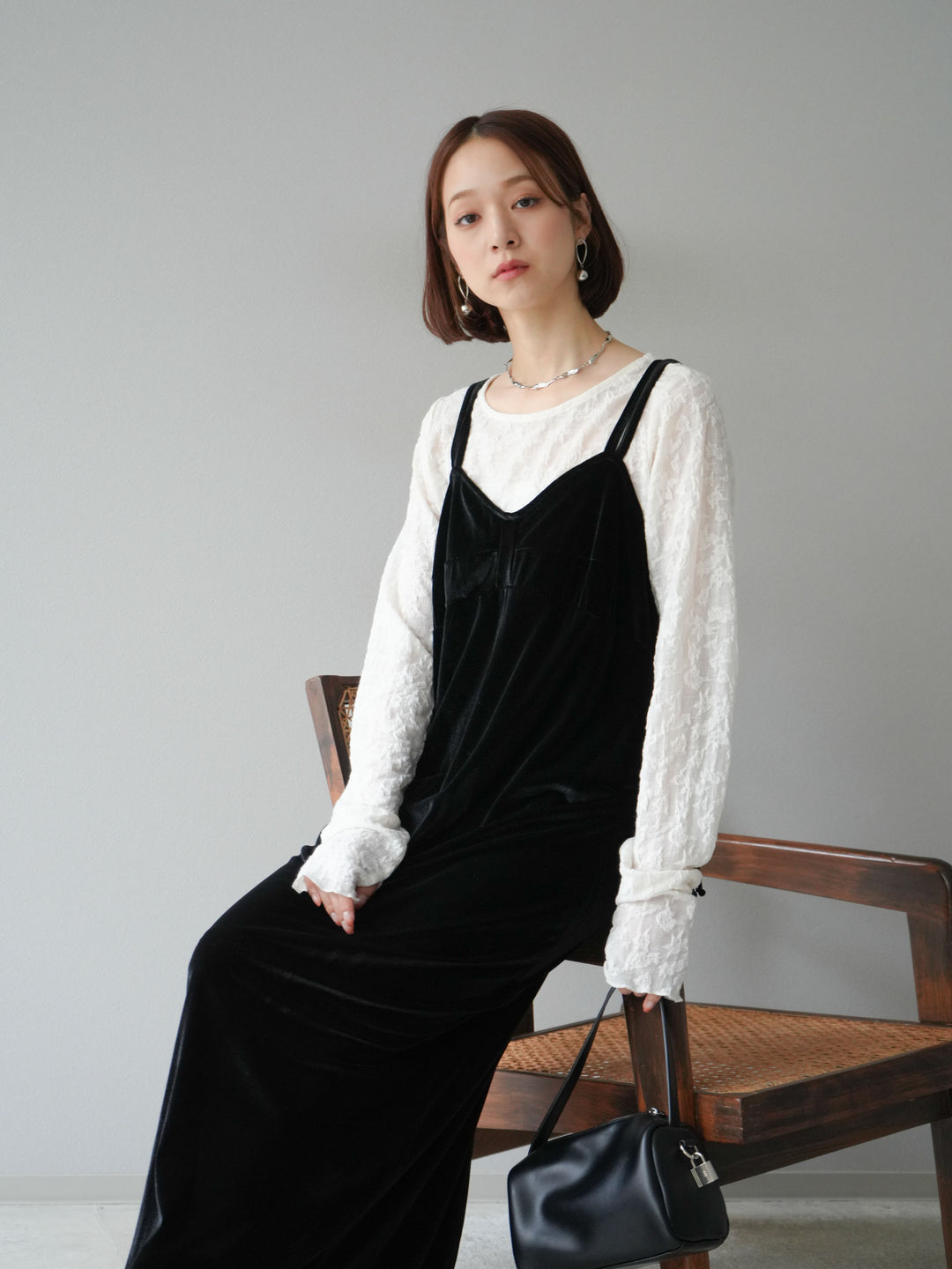 [予約]ベロアビスチェキャミワンピース/ブラック