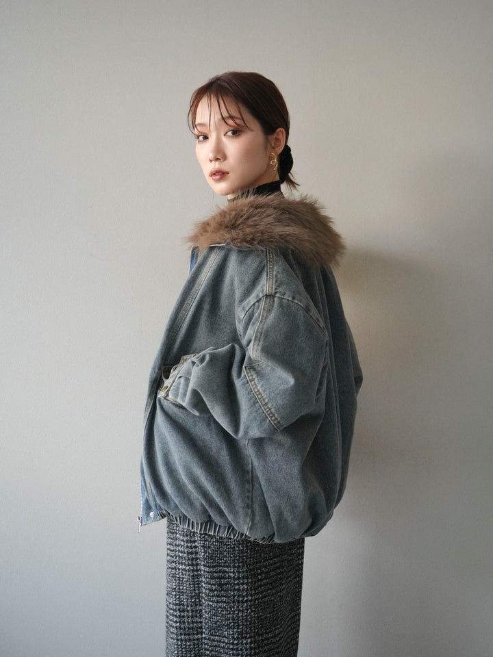 [予約]デニムxファーブルゾン/denimbrown