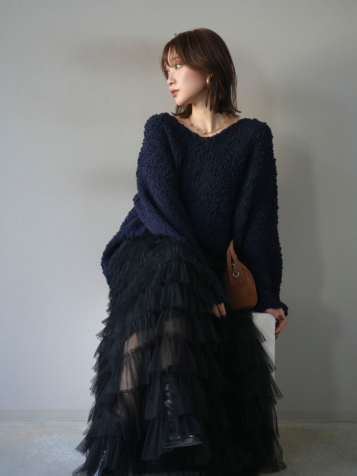 [予約]メランジポコポコニットプルオーバー/navy