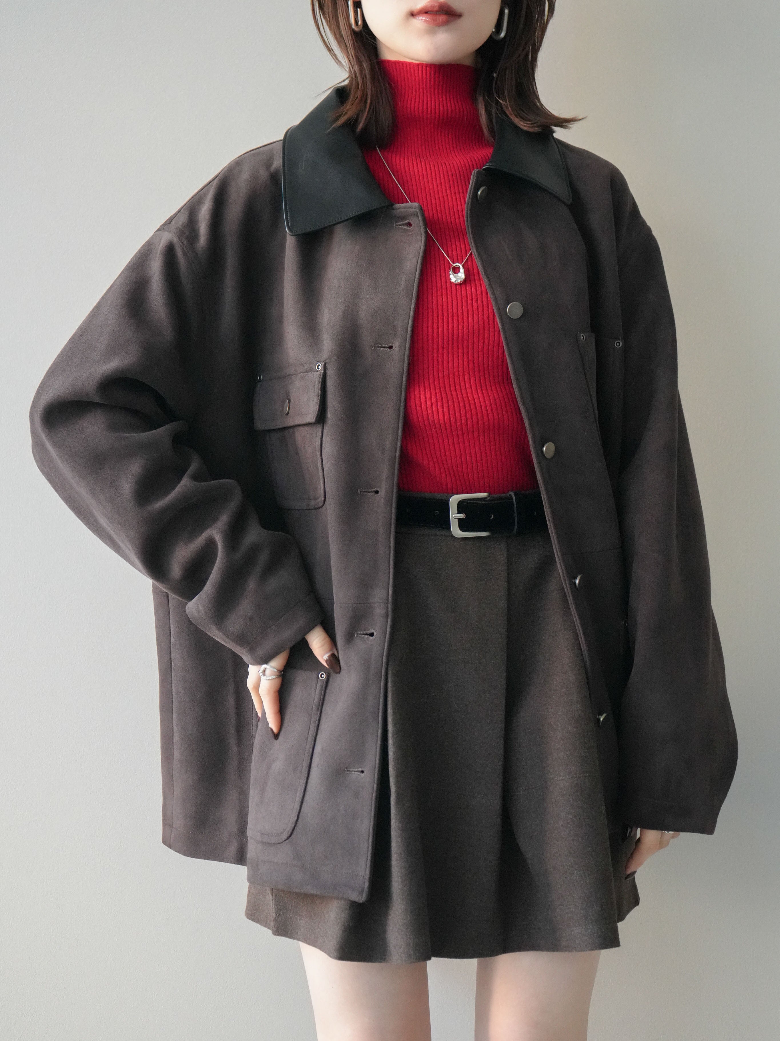 予約]襟レザーステンカラースエードジャケット/brown – Lumier