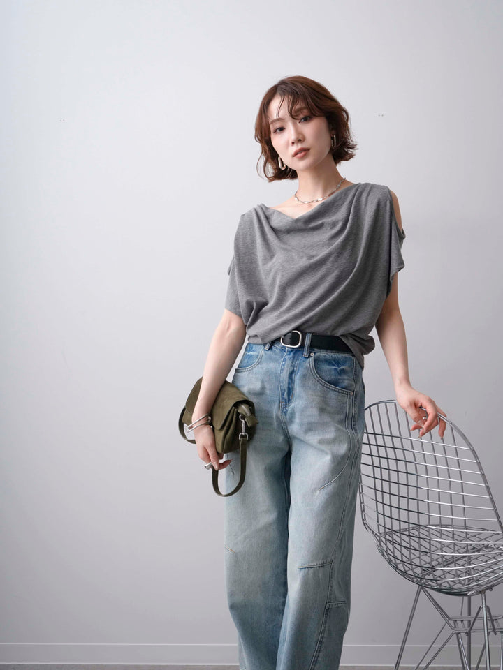 [予約]オープンショルダードルマンカットソー/gray