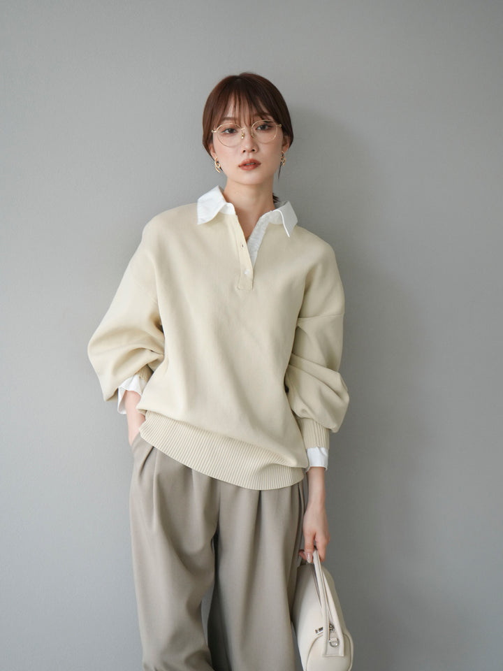 【SET】翻領polo針織套衫+雙褶闊腿褲（2件組）
