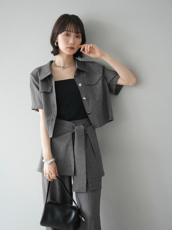 [SET]リネンタッチハーフシャツ＆ラップワイドパンツSET UP(2set)