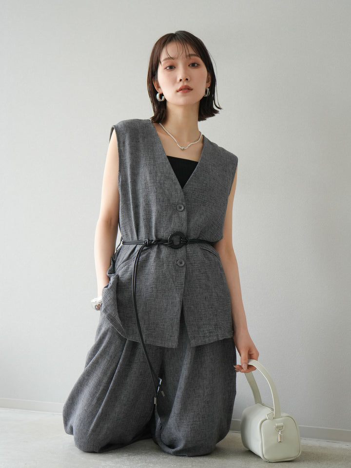 [SET]ベルト付リネンタッチベスト＆ワイドパンツSET UP(2set)