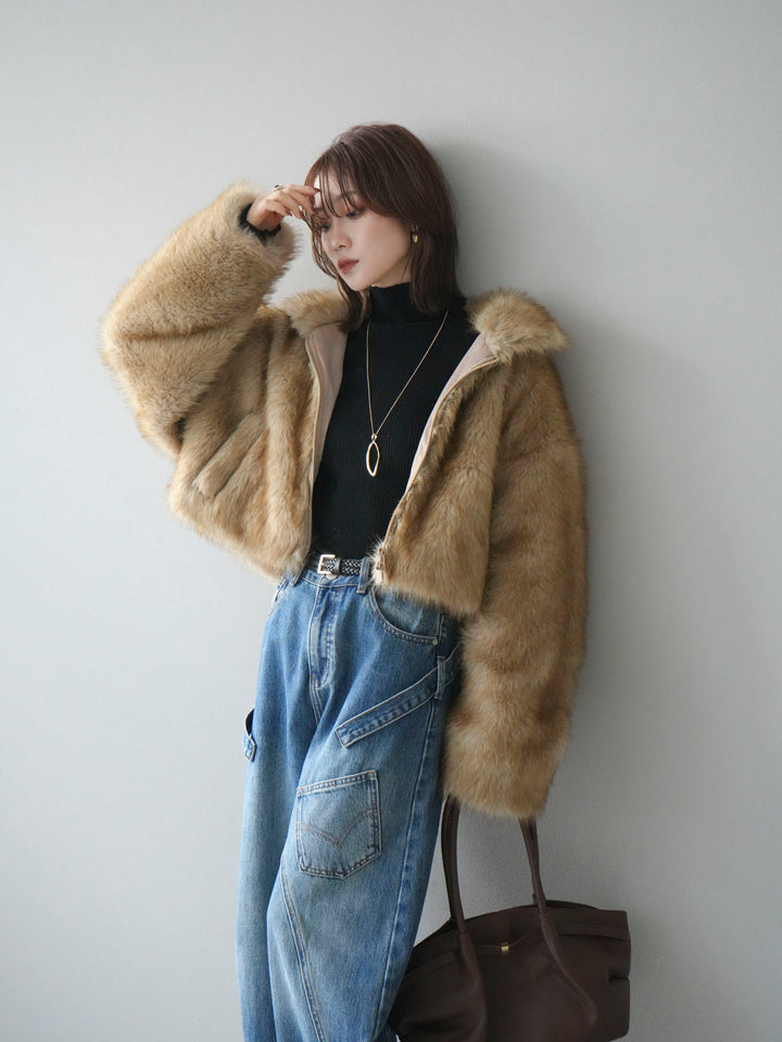 [予約]フェイクファーショートZIPジャケット/mix