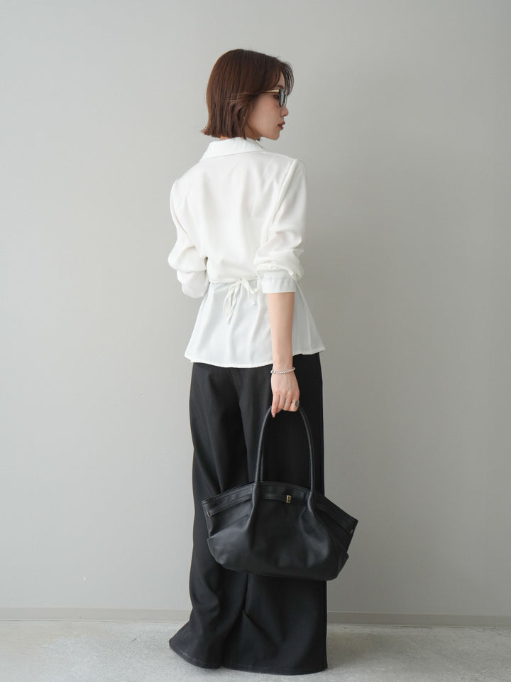 [予約]ダブルバックルベルト付ワイドパンツ/black