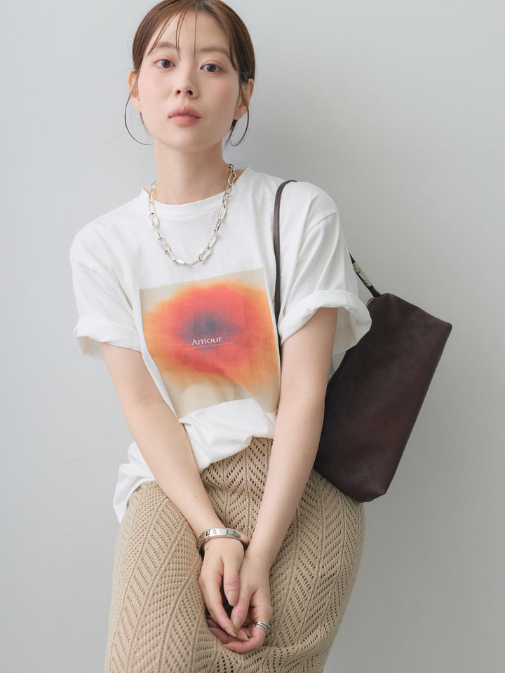 [SET]ニュアンスフローラルフォトTEE+クロシェシアーセミフレアスカート(2set)
