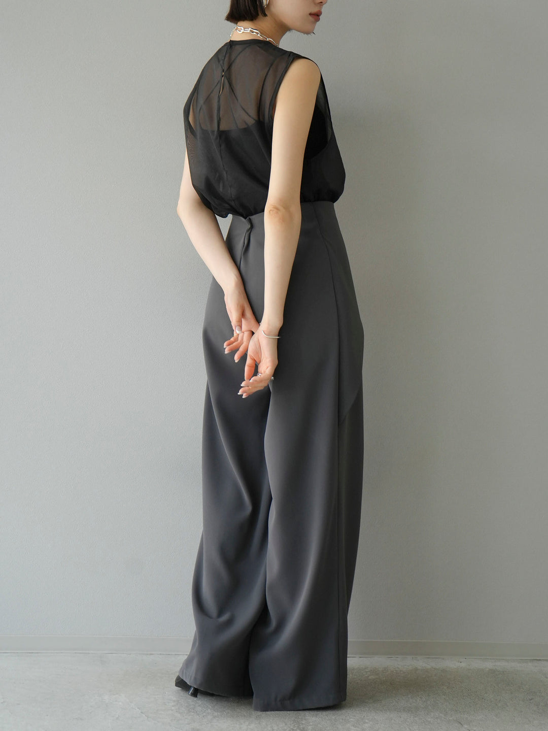 [SET] Organza sleeveless top + wrap wide pants (2set)