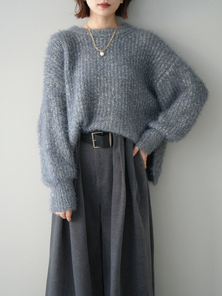 [予約]ボリュームスリーブシャギー MIXニットプルオーバー/charcoal