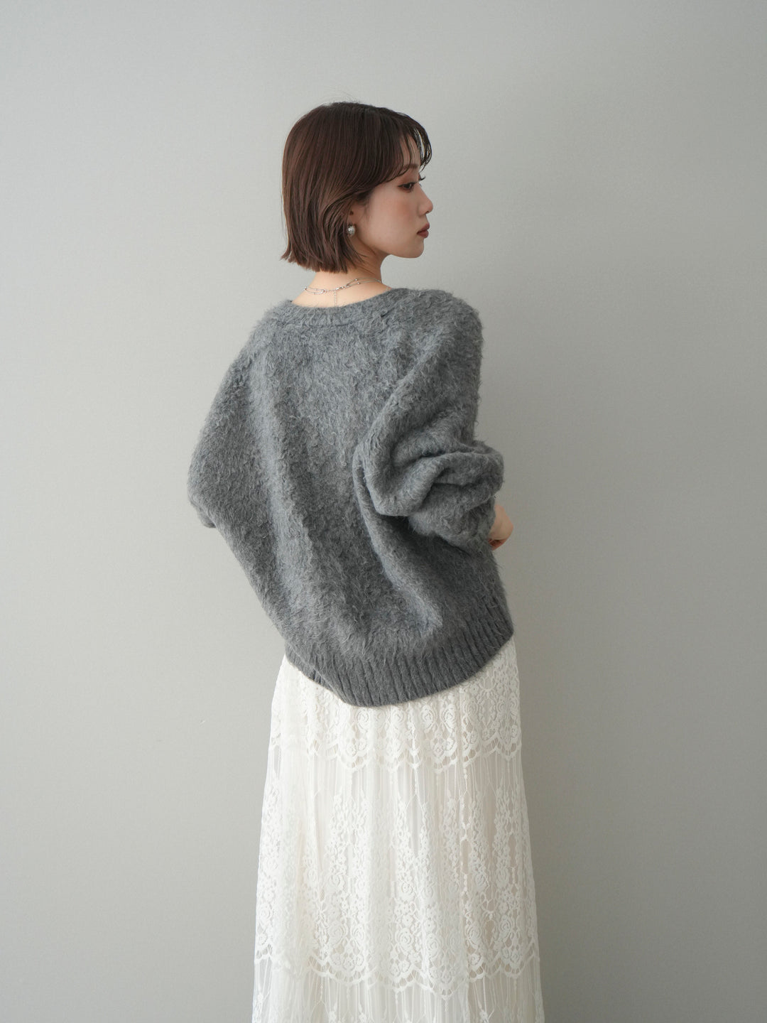 [予約]起毛シャギーニットカーディガン/gray