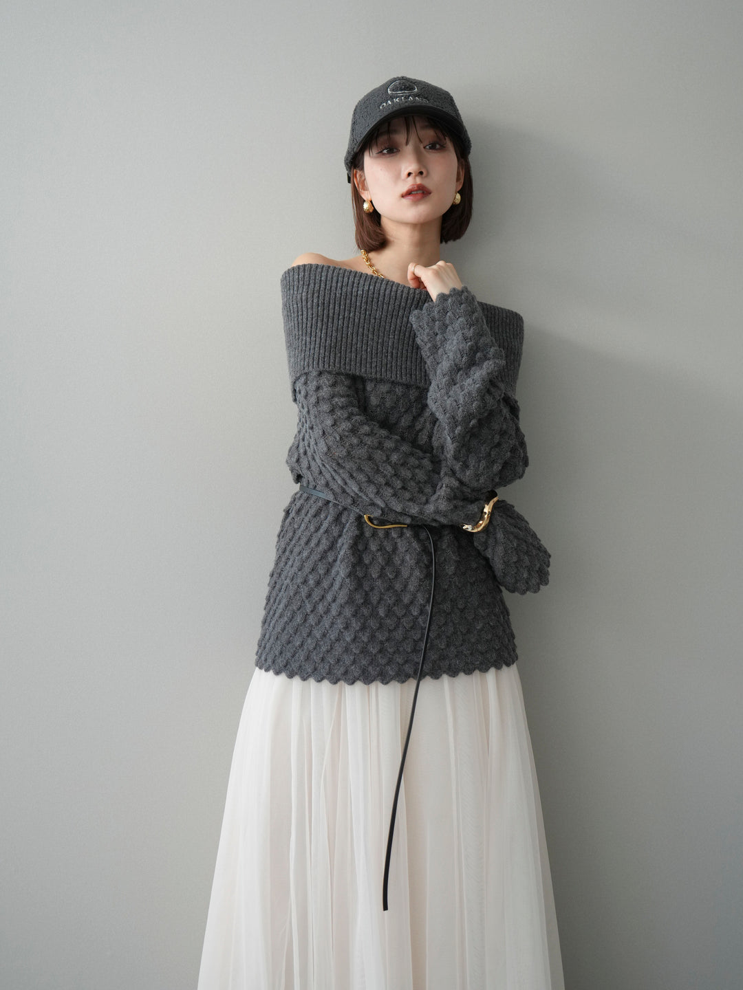 [SET]ポコポコ編みオフショルニットプルオーバー+ポコポコ編みオフショルニットプルオーバー(2set)