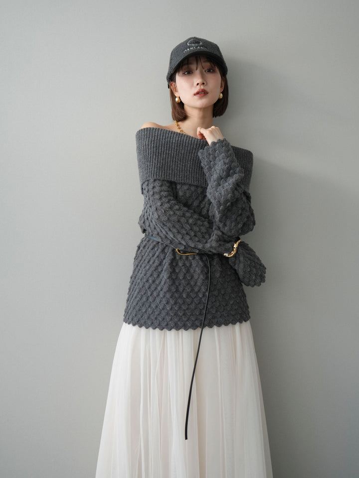 [SET]ポコポコ編みオフショルニットプルオーバー+ポコポコ編みオフショルニットプルオーバー(2set)