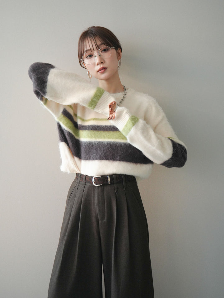 [予約]ソフトタッチボーダークロップドニットプルオーバー/ivory