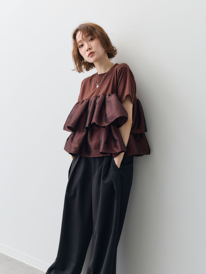 [SET]フリルティアードTEE+クレープデシンタックワイドパンツ(2set)