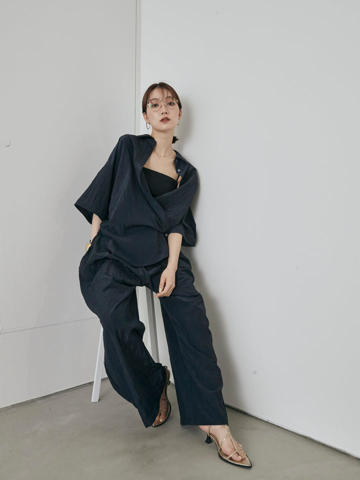 [予約]2WAYナイロンワッシャーハーフシャツ/ネイビー