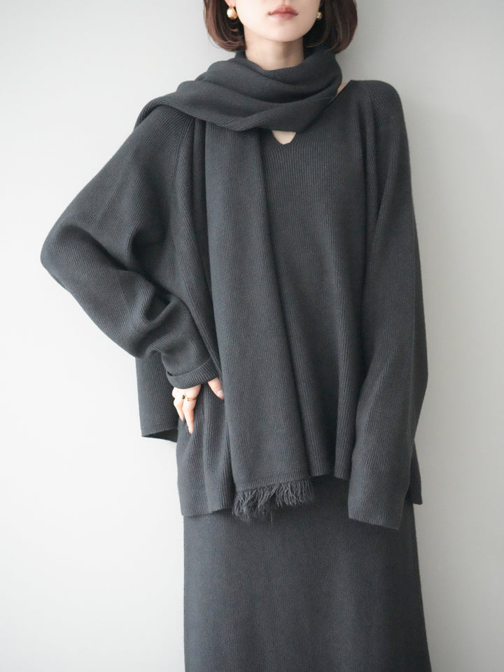 [SET]ストール付キーネックニットSET UP