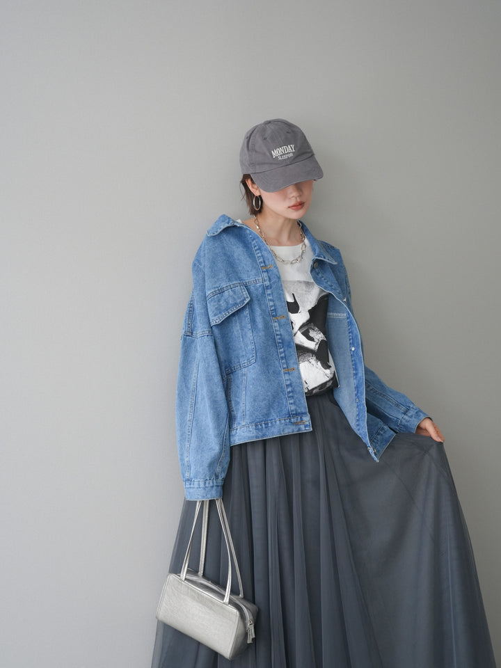 [SET]ルーズシルエットデニムジャケット+チュールボリュームスカート(2set)