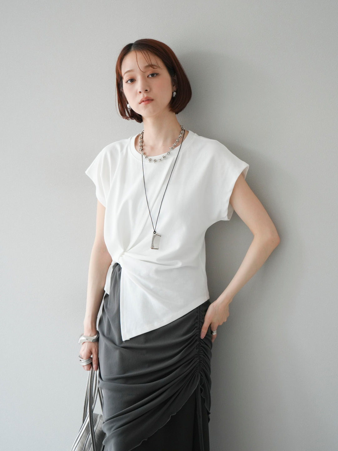 [予約]カシュクールTシャツ＆コームネックレスSET /ホワイト