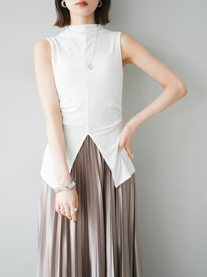 [予約]フロントスリットレーヨンニットトップス/ホワイト