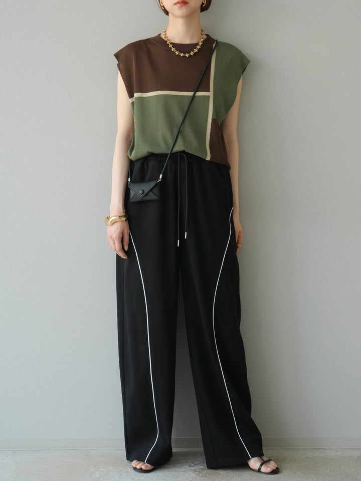 [予約]配色ノースリーブニットプルオーバー/ブラウン