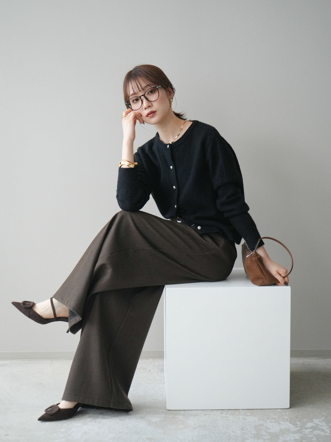 [SET]アンティークボタンニットカーディガン+選べるアクセセット(2set)