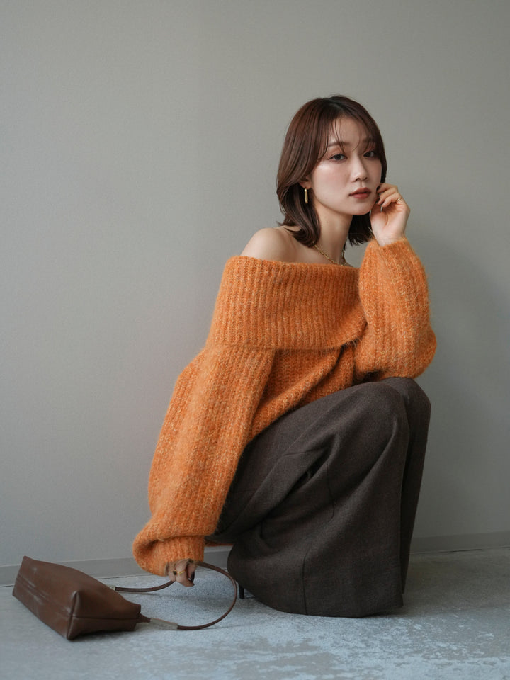[予約]オフショルミックスニットプルオーバー/orange