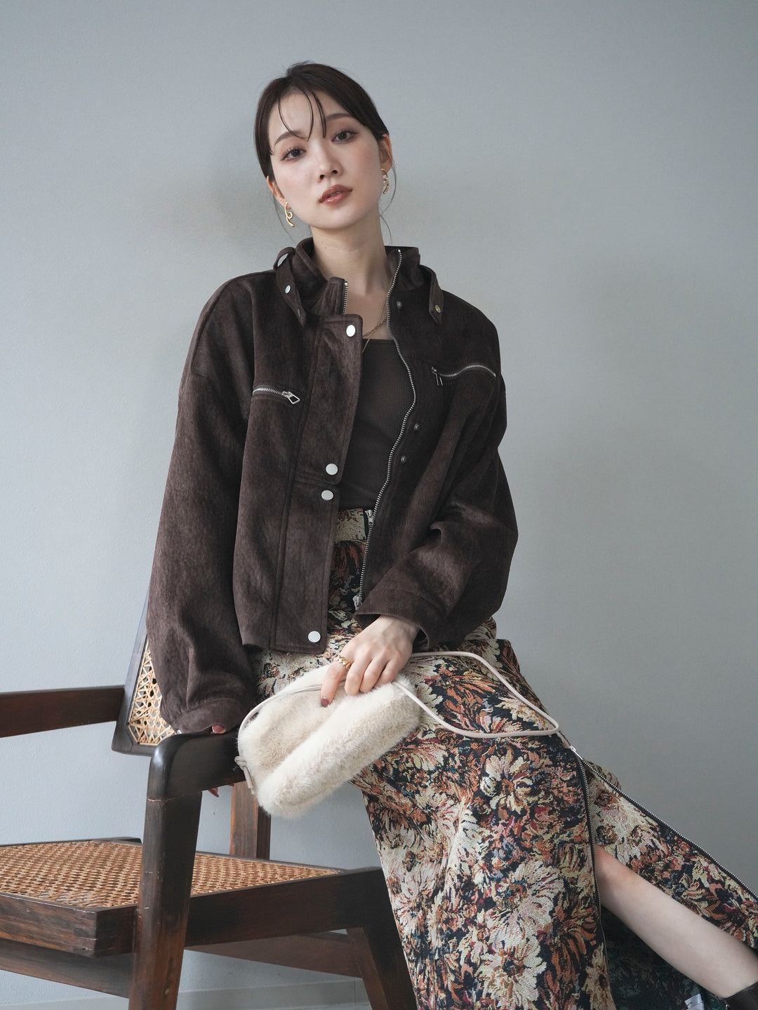 [予約]スエードジップデザインブルゾン/brown