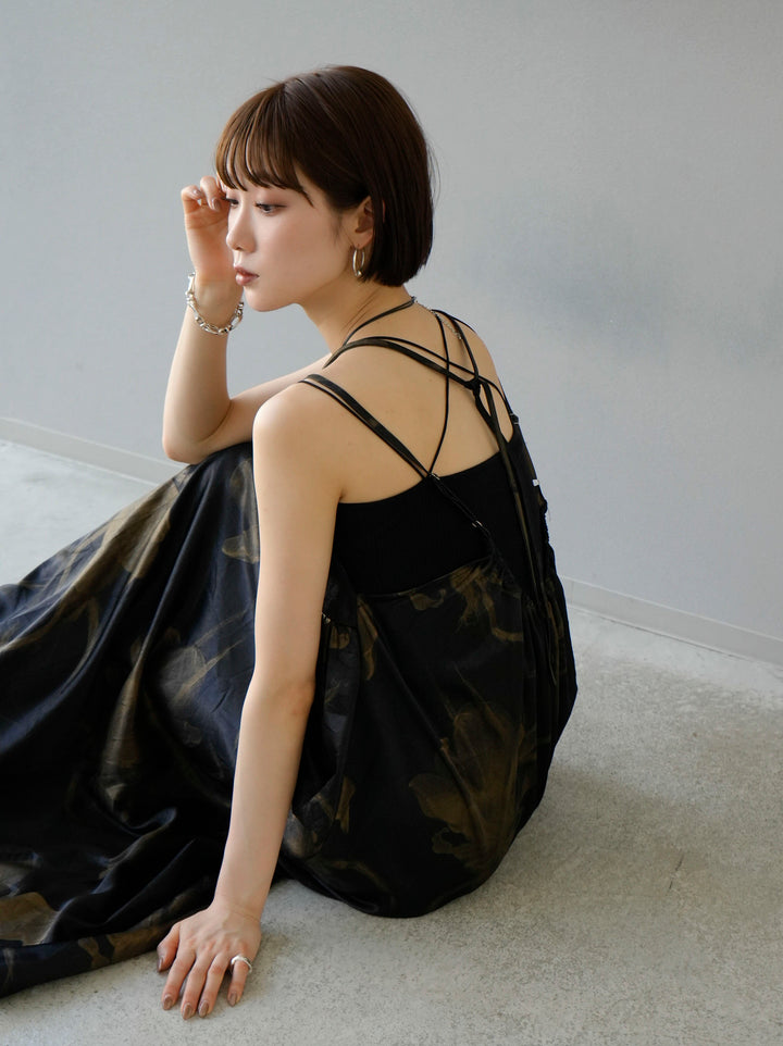 [SET] Flower Art Touch Cami Dress + Double Strap Cut Rib Bra Camisole (2set)