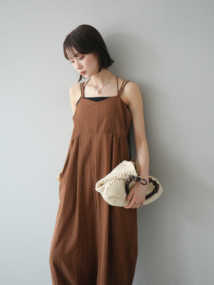[SET]リネンライクビスチェデザインサロペット+ダブルストラップカットリブブラキャミソール(2set)