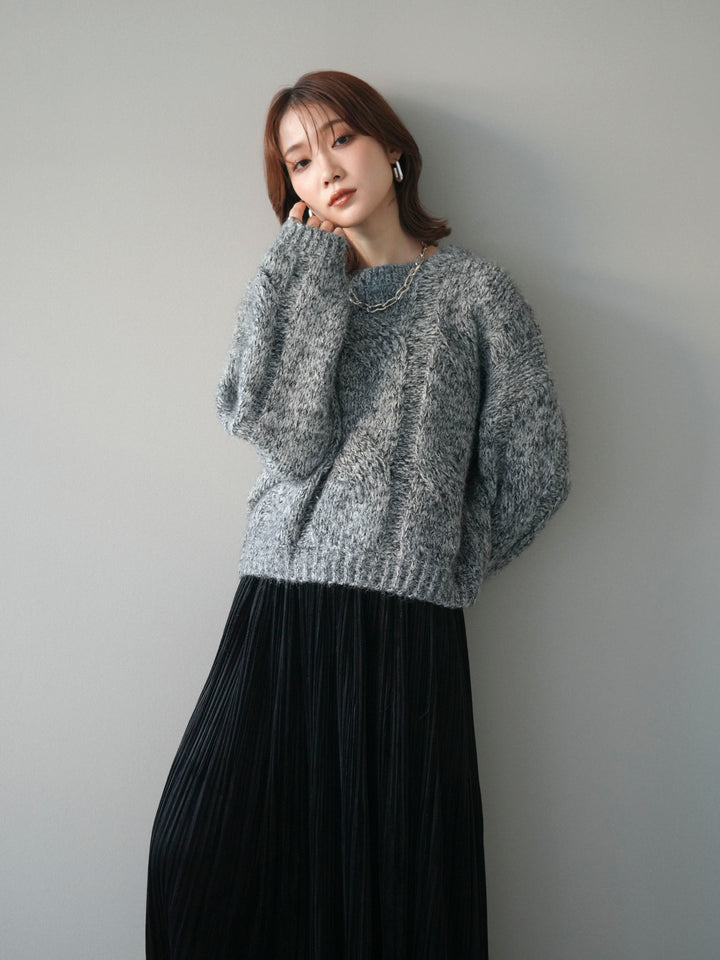 [予約]ワイドケーブルミックスニットプルオーバー/gray