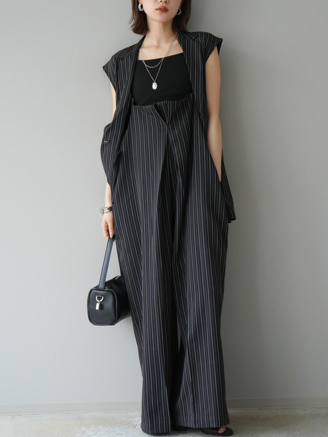 [SET]ヘリンボーンストライプジレ+ヘリンボーンストライプサロペット(2set)