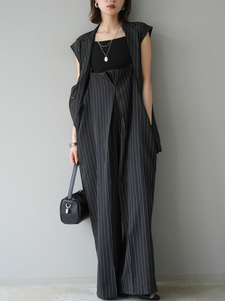 [SET]ヘリンボーンストライプジレ+ヘリンボーンストライプサロペット(2set)