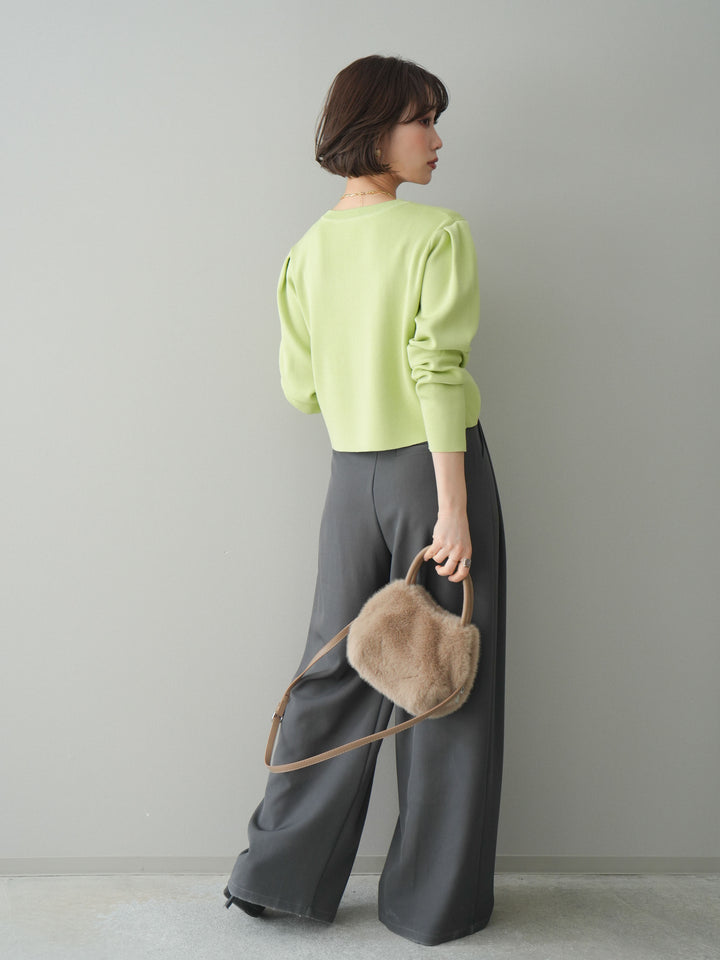 [SET]クリアボタンタックニットカーディガン+ベルトループデザインワイドパンツ(2set)