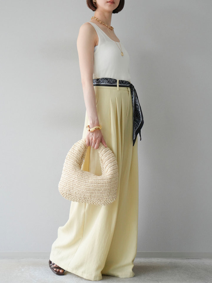 [予約]スカーフベルト付3タックワイドパンツ/イエロー