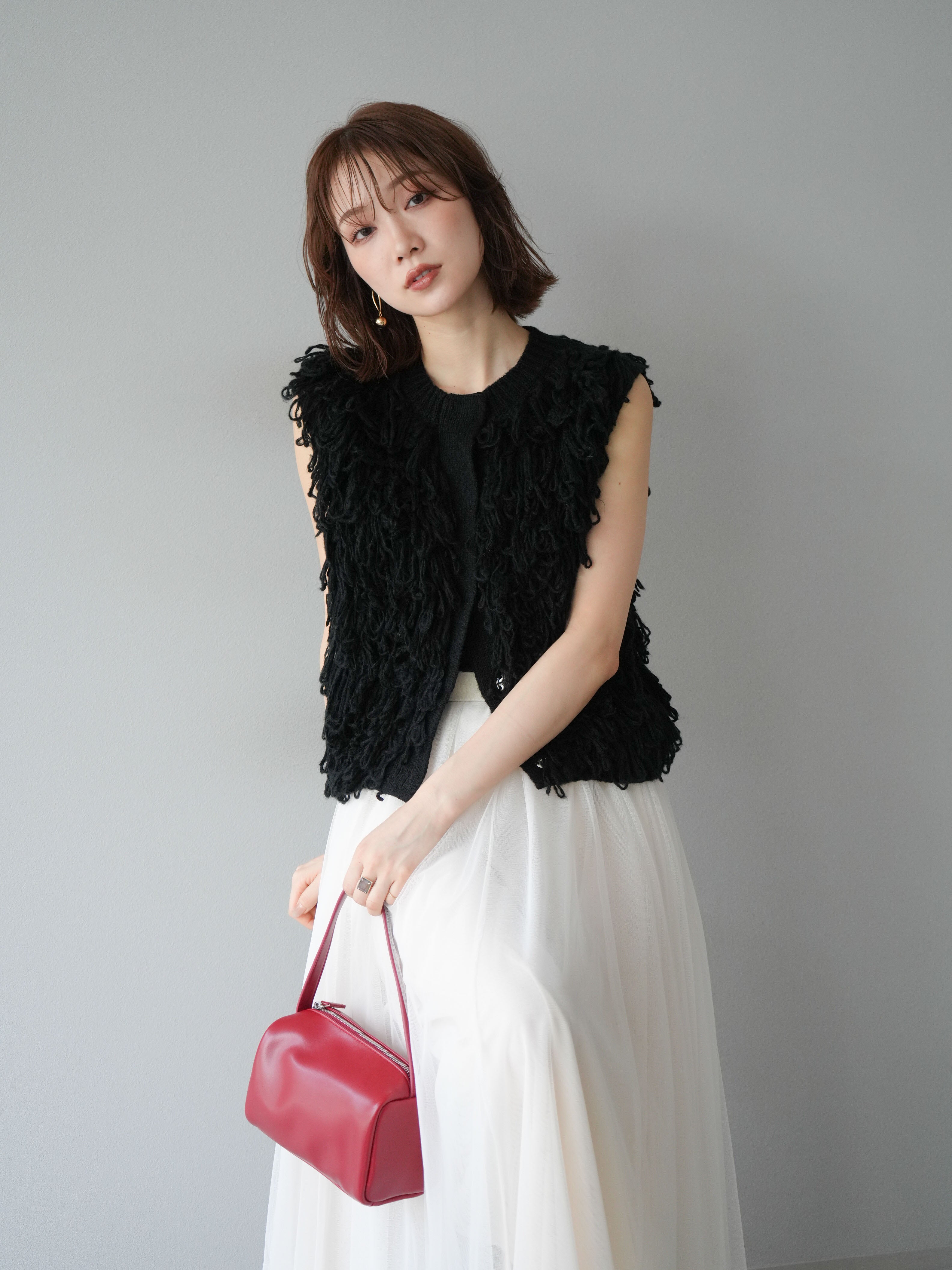 SET]前開きループニットベスト+チュールボリュームスカート(2set) – Lumier