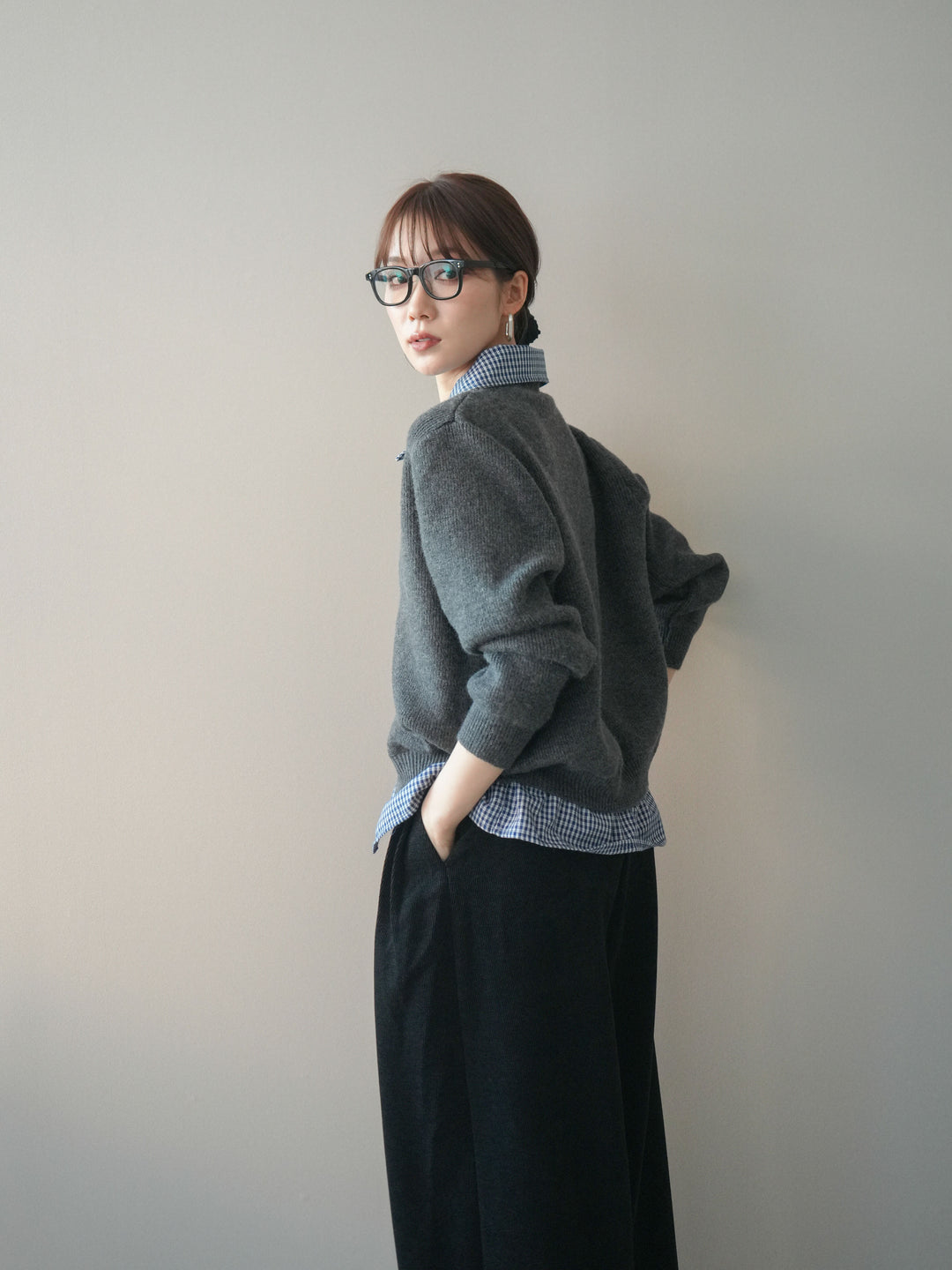 [SET]チェックシャツ襟ニットカーディガン+チェックシャツ襟ニットカーディガン(2set)