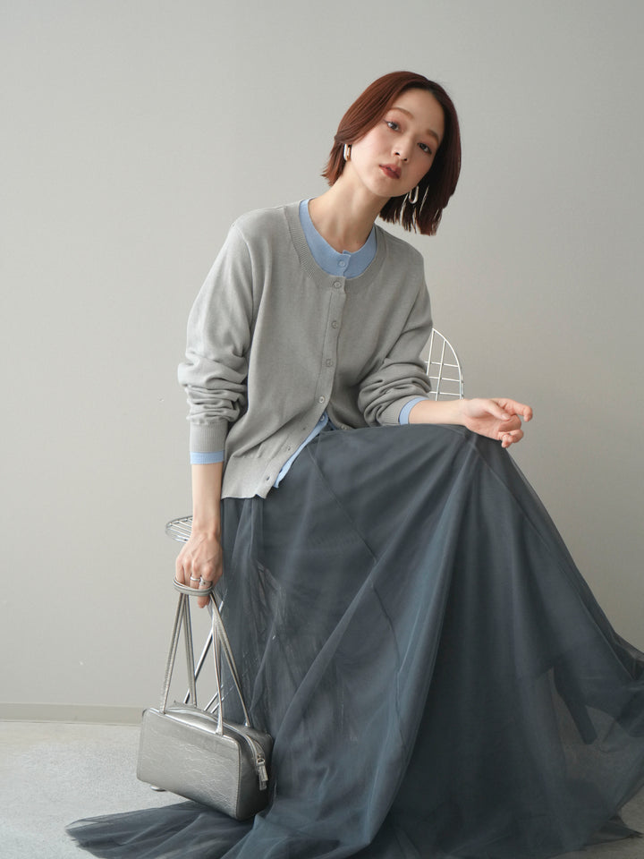 [予約]配色レイヤードコットンアクリルニットカーディガン/mokugray