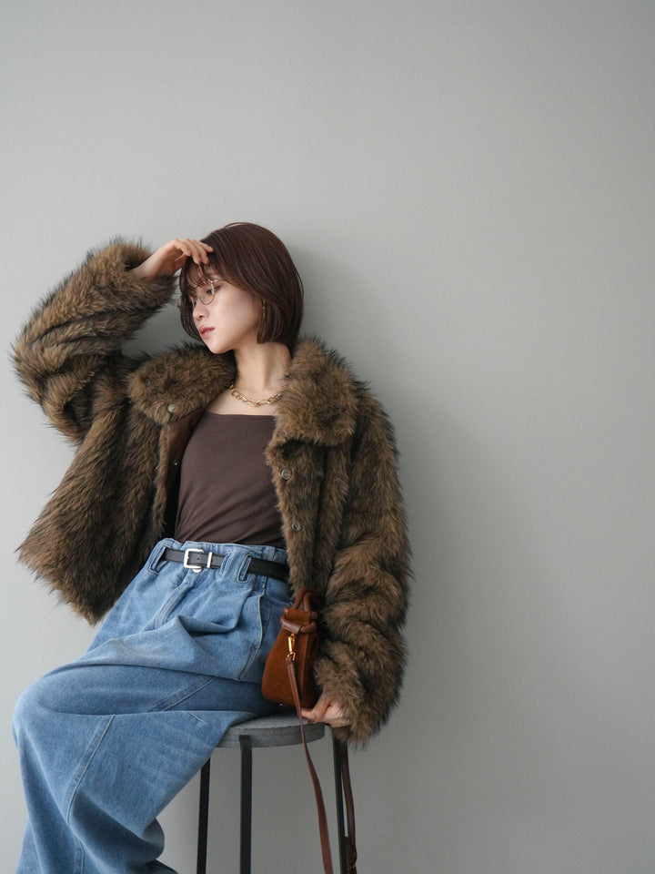 [20%オフ]MIXファースタンドネックショートジャケット/camel