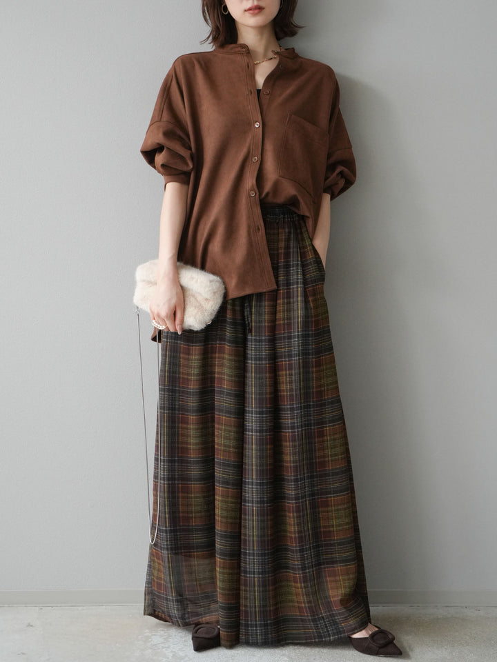 [予約]スエードバンドカラーオーバーシャツ/ブラウン