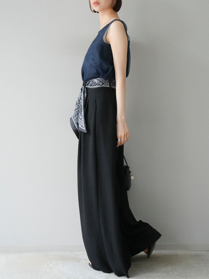 [予約]スカーフベルト付3タックワイドパンツ/ブラック